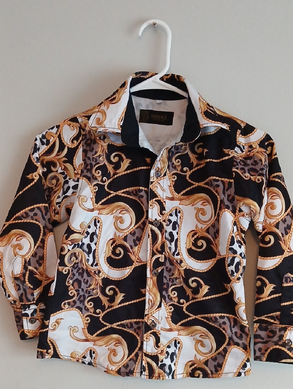 Versace Black, White & Gold Baroque Chain Print Shirt